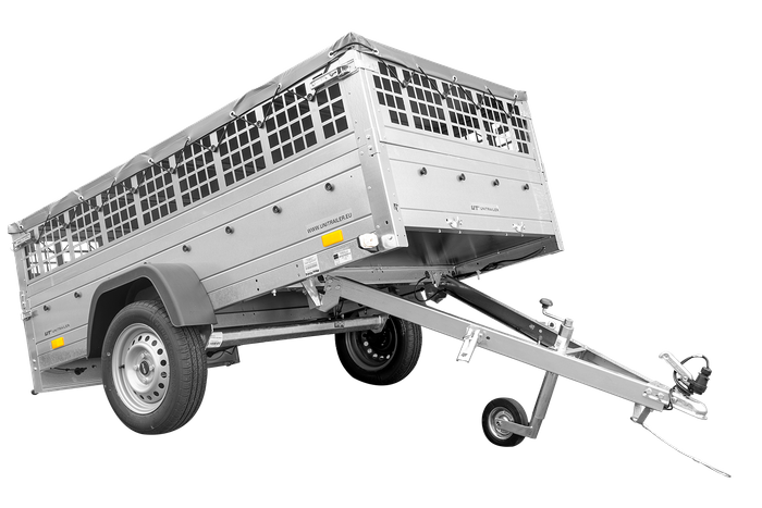 GRANDE REMORQUE 230X125 AVEC BÂCHE PLATE, RIDELLES GRILLAGÉES, ROUE JOCKEY ET TIGES DE SUPPORT BÂCHE - GARDEN TRAILER 230 KIPP