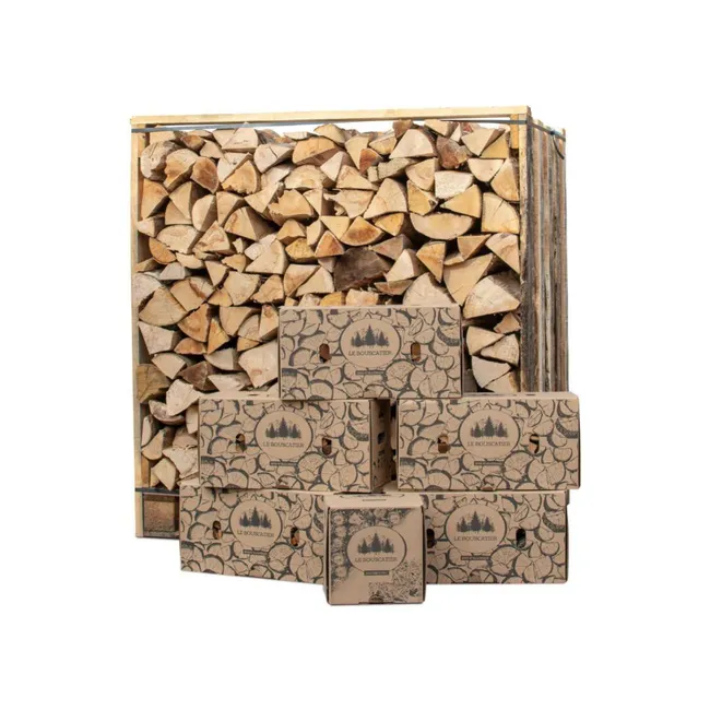 BOX 1,5 STÈRES 30CM BOIS DE CHAUFFAGE SEC AVEC 5 CARTONS DE BOIS D'ALLUMAGE / 1 CARTON 2KG ALLUME-FEU